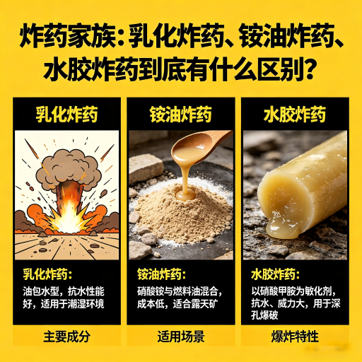 莲都炸药家族：乳化炸药、铵油炸药、水胶炸药到底有什么区别？